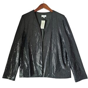 CARMEN MARC VALVO Women's Long Sleeve Open Front Sequin Jacket Black Size L YJ01